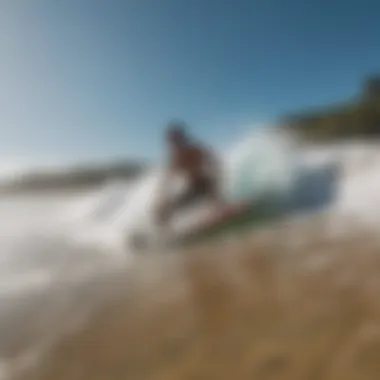 A scenic beach setting showcasing a bodyboarding session in action