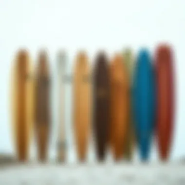 A comparison of various longboard decks displayed side by side emphasizing style and aesthetics