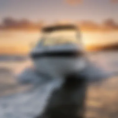 Scenic sunset with Bayliner surf boat in the background, reflecting surf culture