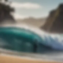 Surfing at a stunning beach with vibrant waves