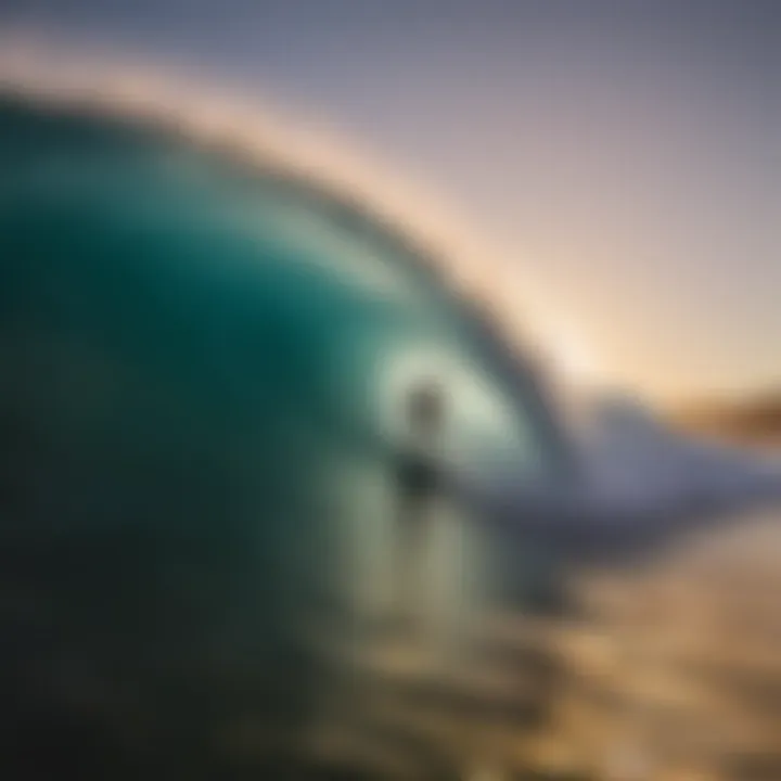 A surfer enjoying a vibrant sunset while riding a wave