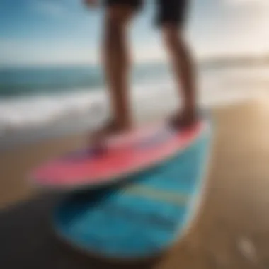 Different designs of skimboard traction pads displayed