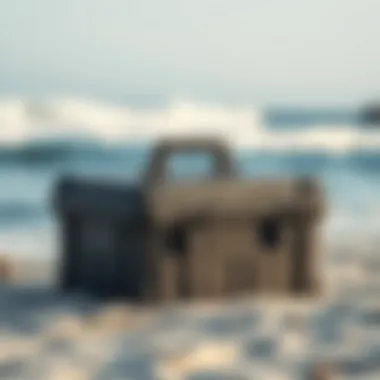 Durable tackle box on sandy beach