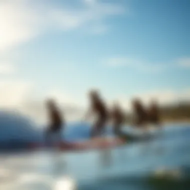 Community Spirit in Boogie Boarding A group of enthusiasts enjoying boogie boarding at sunset