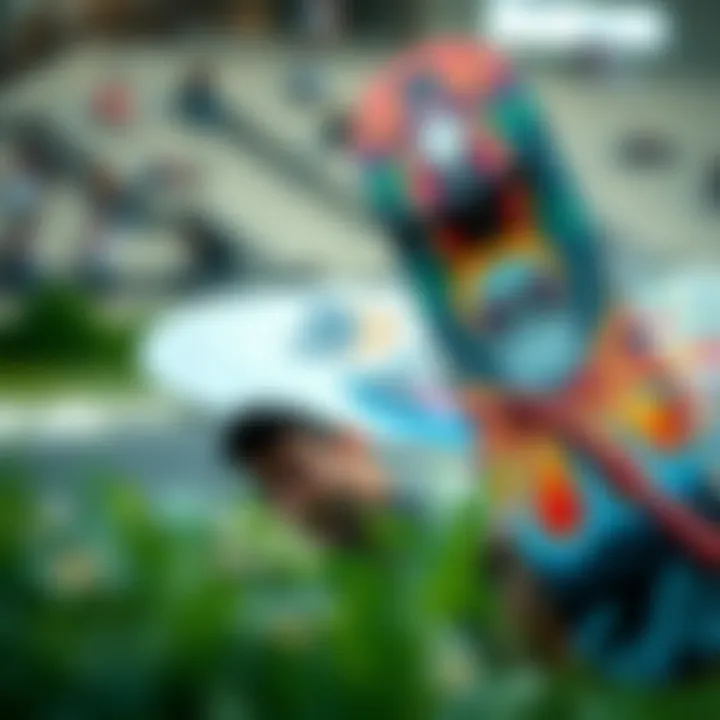 Custom Design on Skateboard Deck A vibrant skateboard deck featuring a custom design with personal imagery