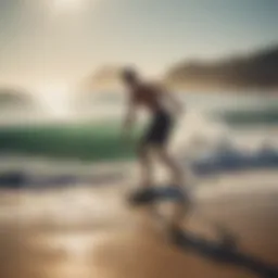 Beginner skimboard on the beach