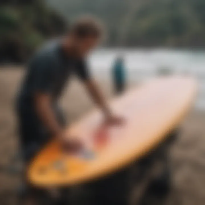 Maintenance tips for surfboards with visuals of cleaning tools and techniques.