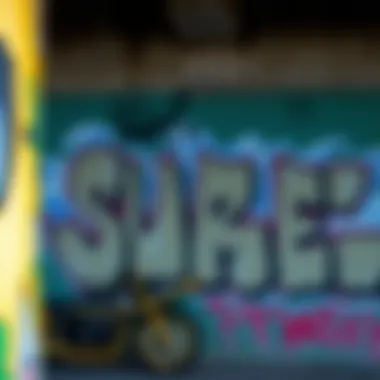 Artistic Expression of Surf Culture Graffiti art celebrating surf culture in urban setting