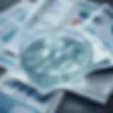 Close-up of a cold water bowl surrounded by clinical research papers