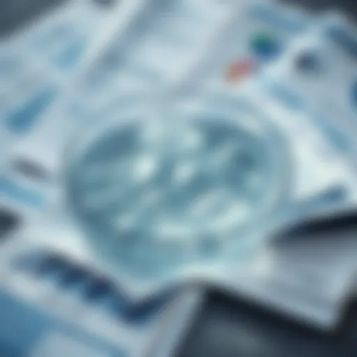 Close-up of a cold water bowl surrounded by clinical research papers