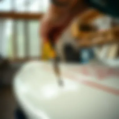 Final inspection of repaired surfboard