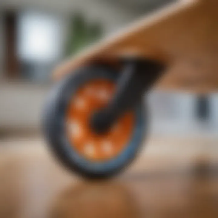 Close-up of longboard wheels showcasing their construction and materials