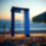Portable surf shower setup on the beach