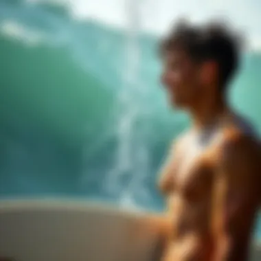 Surfer enjoying a refreshing shower after surfing