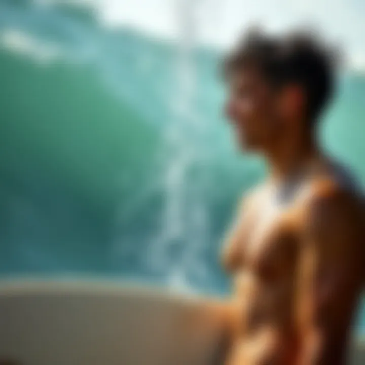 Surfer enjoying a refreshing shower after surfing