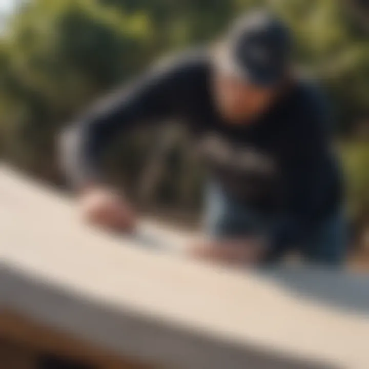 An engineer reviewing a design blueprint for a half pipe, emphasizing safety features and structural integrity.