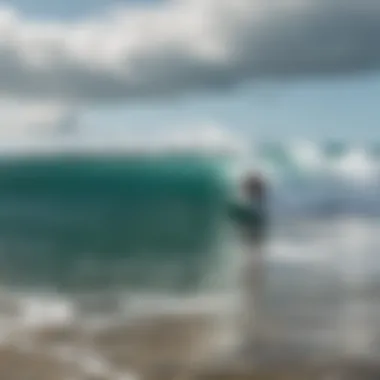 Surfer Analyzing Conditions with Local Guide Surfer checking surf conditions with a local guide