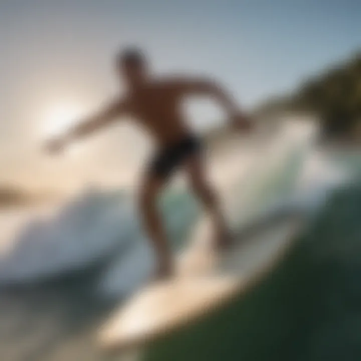 A skilled rider performing a skimboarding trick on a DB skimboard.