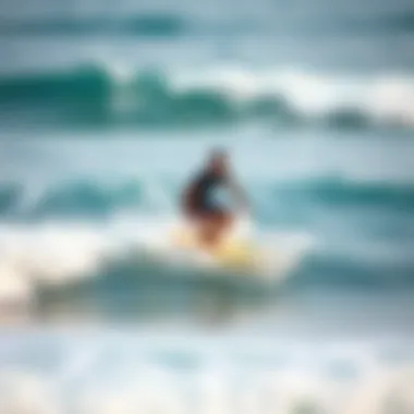 Boogie Board Performance on Waves An individual riding a boogie board on a wave, demonstrating performance