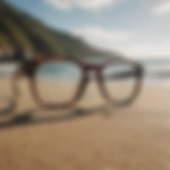 A selection of durable prescription glasses on a beach