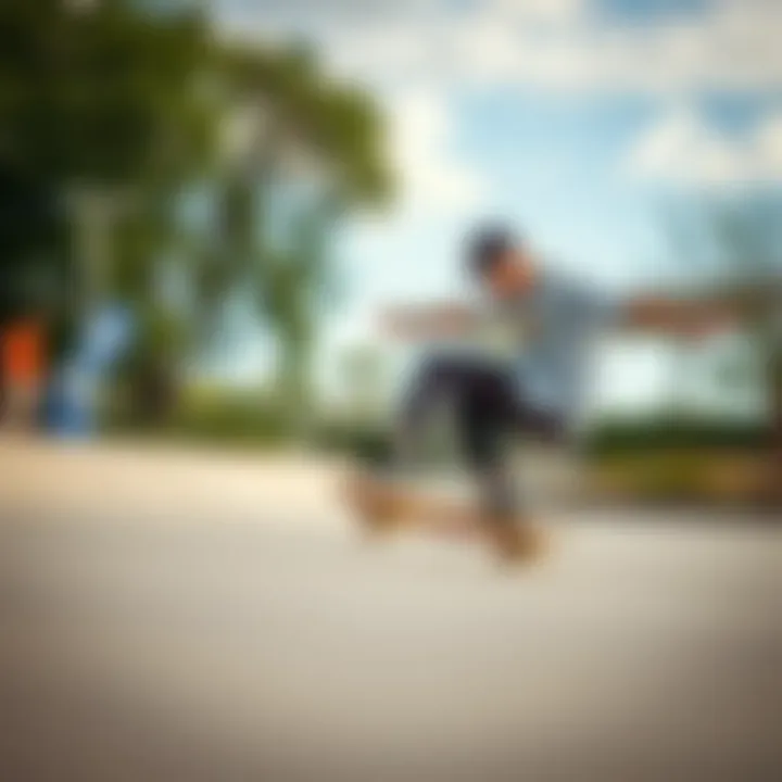 Skateboarding with Big Soft Wheels Skateboarder performing tricks on big soft wheels in a park setting