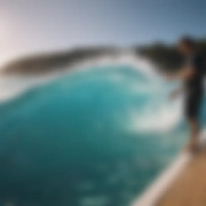 An engineer demonstrating innovative wave generation technology in a pool