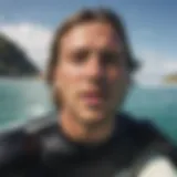 Surfer practicing breath control in the ocean