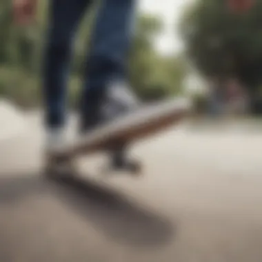 Vans shoes in action on a skateboard at a skate park