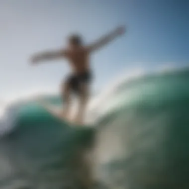 An expert skimboarder performing a trick on a foamie skimboard.