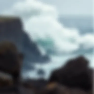 Spectacular view of colossal waves crashing against rocky cliffs