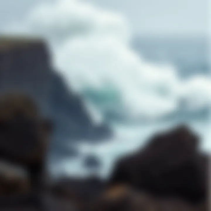 Spectacular view of colossal waves crashing against rocky cliffs