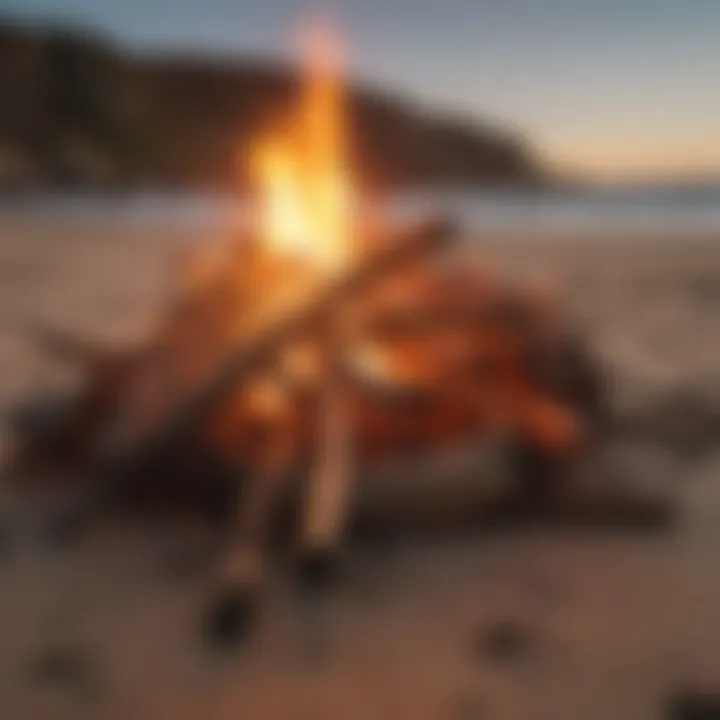 A vibrant beach bonfire with friends gathered around