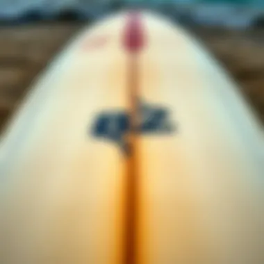 Detailed Design Features of 8.25 Surfboard Decks Close-up view showcasing the design of an 8.25 surfboard deck