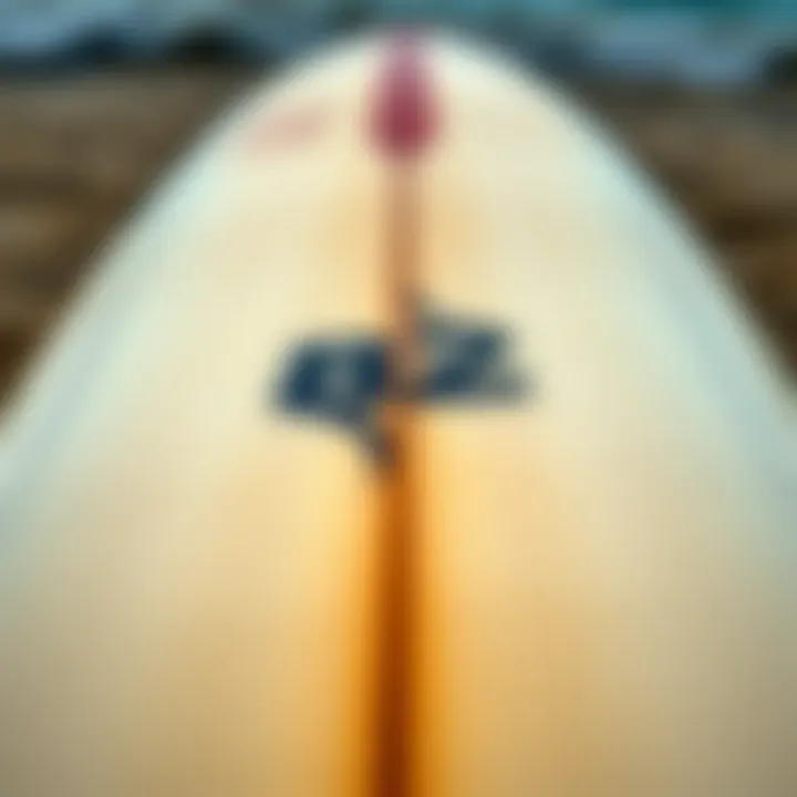 Detailed Design Features of 8.25 Surfboard Decks Close-up view showcasing the design of an 8.25 surfboard deck