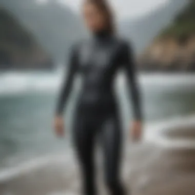 Illustration of proper wetsuit fit on a model