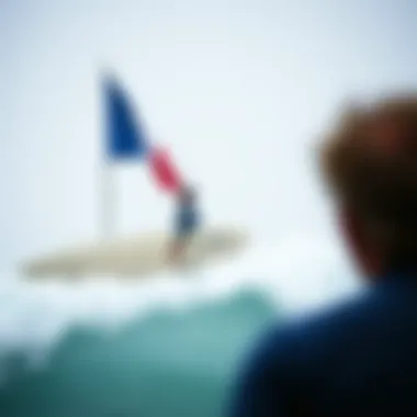 Surfer Observing Safety Signals A surfer observing a flag signaling safety measures