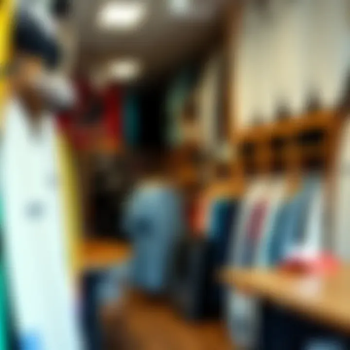 Surf gear and apparel displayed attractively within the shop