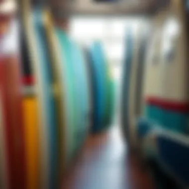 A selection of surfboards available for purchase inside the store