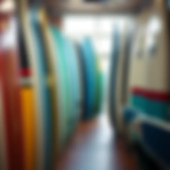 A selection of surfboards available for purchase inside the store