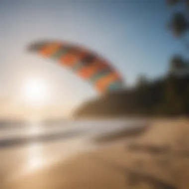 A vibrant kite sunshade set against a stunning beach backdrop