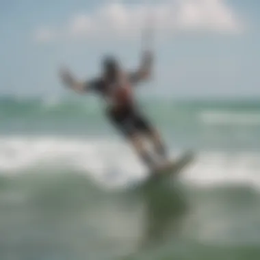 Kiteboarder gliding over the waves at Corpus Christi beach