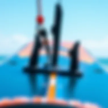 Close-up of kitesurfing foil board design and components