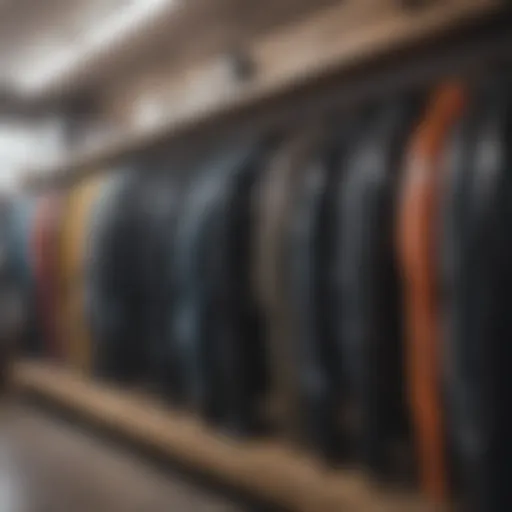 Diverse range of wet suits displayed in a local shop