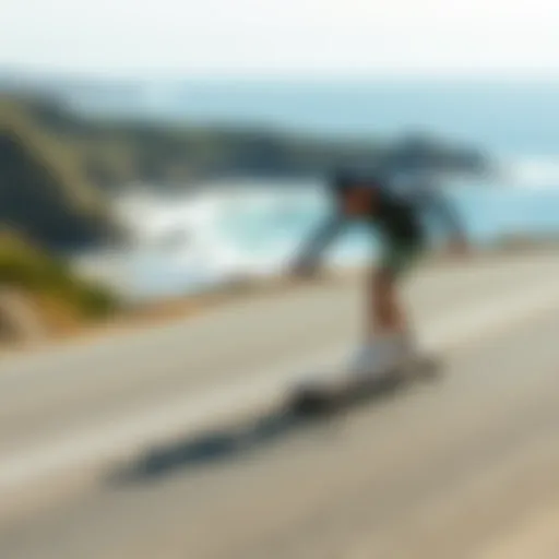 A longboarder executing a smooth slide on a coastal road