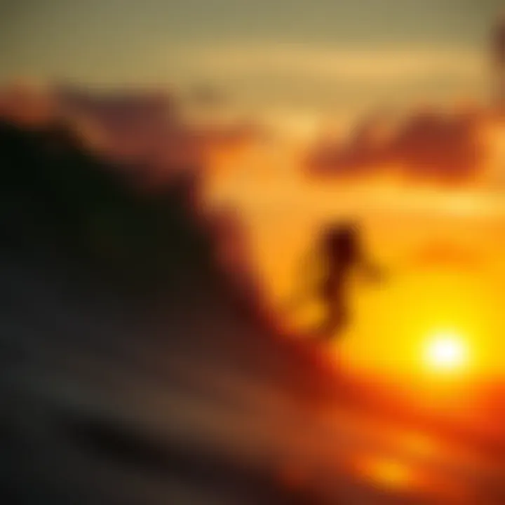 A picturesque sunset backdrop highlighting a longboard slide