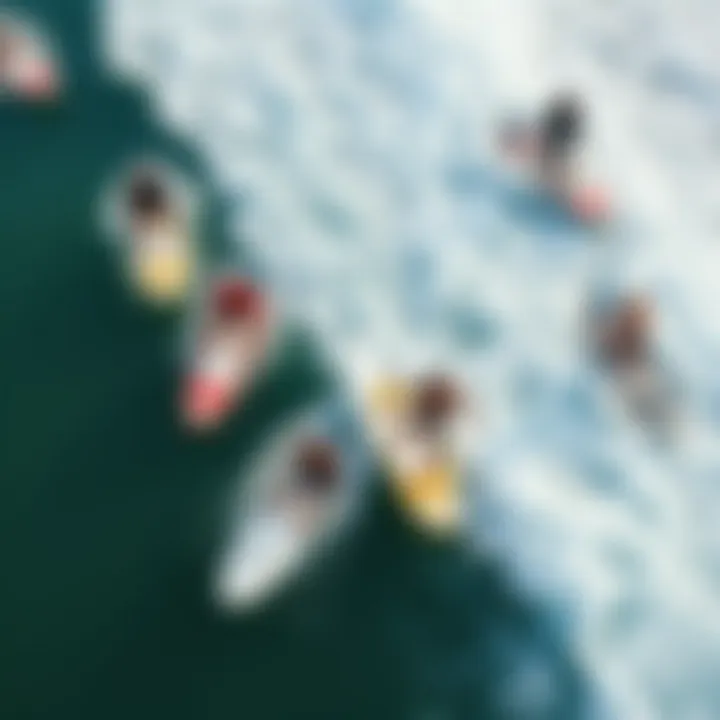 Surfing for All: Embracing New Skill Levels An aerial view showcasing diverse surfers using motorised boards