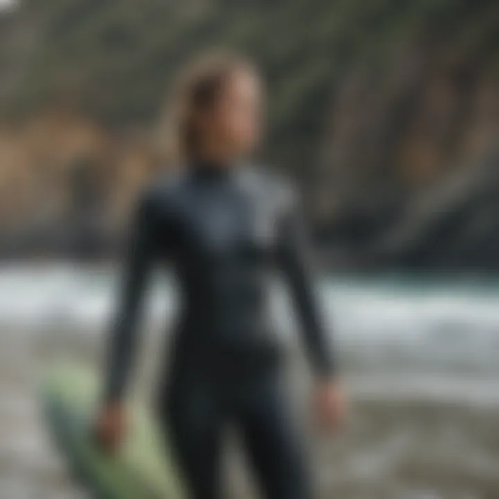 Surfer enjoying the ocean in a neoprene-free wetsuit.