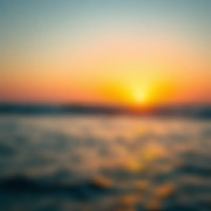 A scenic view of the ocean at sunset