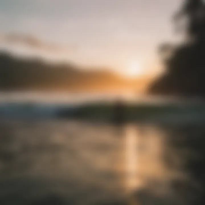 Surfers enjoying the vibrant sunset at the shoreline