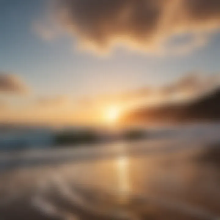 A stunning sunrise over a popular East Coast surfing beach